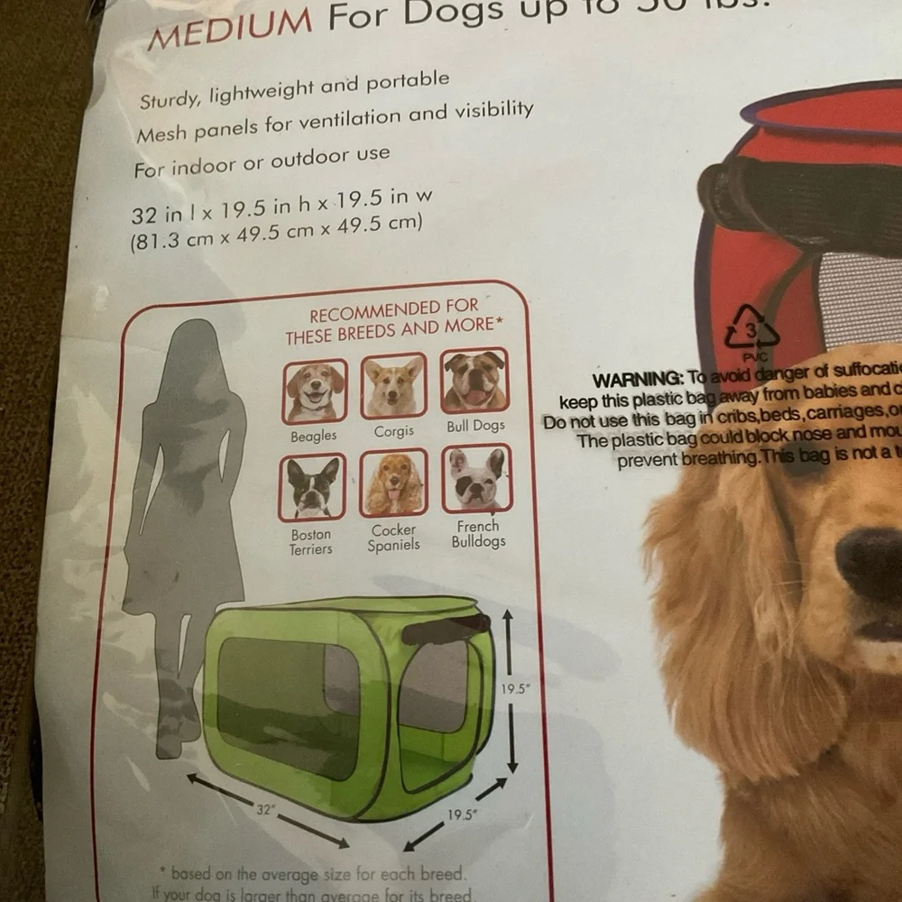 Pop Open Dog Kennel, up to 50 pounds, med. size dogs, light green, sturdy